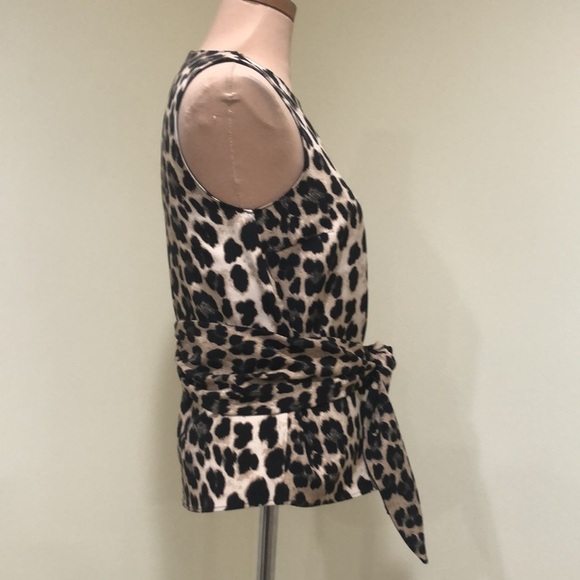 Zara Blouse Size Small Leopard Animal Print Bow Tie Front Peplum Tan Black - Picture 3 of 8